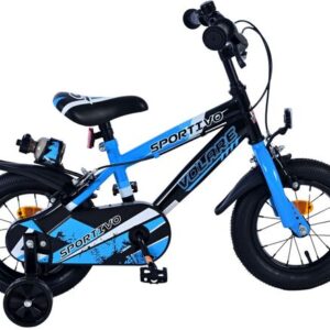 Volare | Jongens Kinderfiets Sportivo, 12 inch, Blauw Zwart, Twee Handremmen