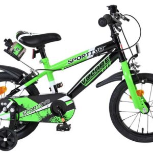 Volare | Jongens Kinderfiets Sportivo, 14 inch, Groen Zwart, Twee Handremmen