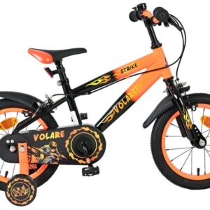 Volare | Jongens Kinderfiets Strike, 14 inch, Zwart Oranje, Twee handremmen