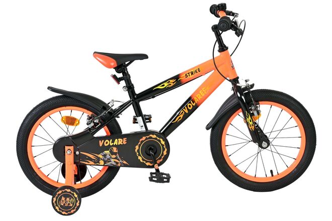 Volare | Jongens Kinderfiets Strike, 16 inch, Zwart Oranje, Twee Handremmen