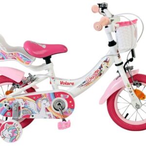Volare | Meisjes Kinderfiets Unicorn, 12 inch, Wit, Twee handremmen