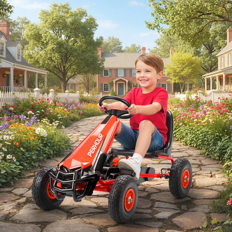 AIYAPLAY | Go Kart, Trap Skelter, in hoogte verstelbare zitting, EVA-wielen, rem, koppeling, 3-8 jaar, Rood - Afbeelding 2