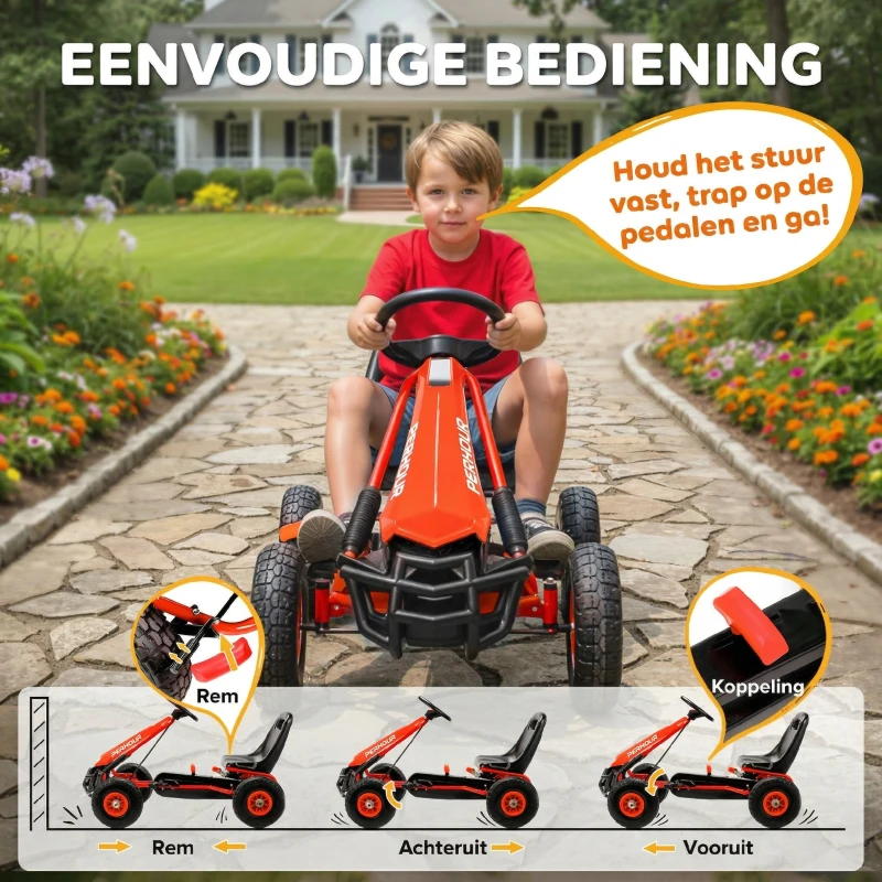 AIYAPLAY | Go Kart, Trap Skelter, in hoogte verstelbare zitting, EVA-wielen, rem, koppeling, 3-8 jaar, Rood - Afbeelding 4