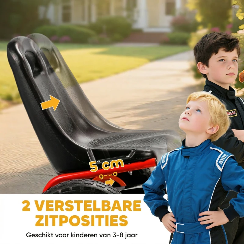 AIYAPLAY | Go Kart, Trap Skelter, in hoogte verstelbare zitting, EVA-wielen, rem, koppeling, 3-8 jaar, Rood - Afbeelding 5