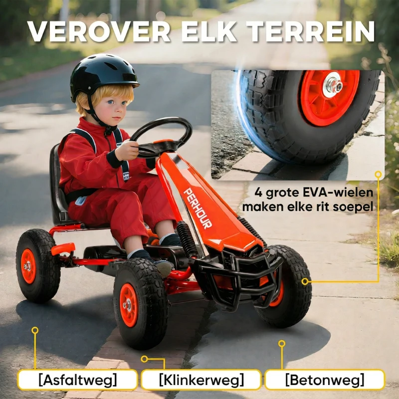 AIYAPLAY | Go Kart, Trap Skelter, in hoogte verstelbare zitting, EVA-wielen, rem, koppeling, 3-8 jaar, Rood - Afbeelding 6