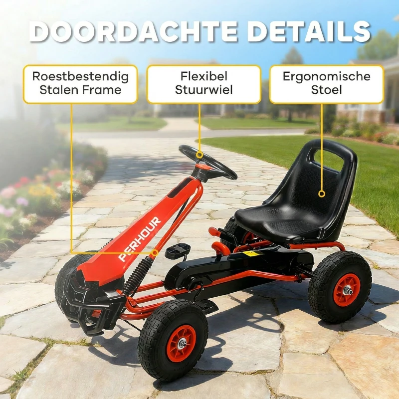 AIYAPLAY | Go Kart, Trap Skelter, in hoogte verstelbare zitting, EVA-wielen, rem, koppeling, 3-8 jaar, Rood - Afbeelding 8
