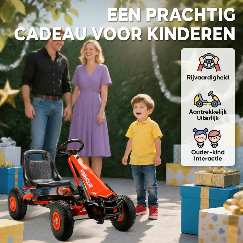 AIYAPLAY | Go Kart, Trap Skelter, in hoogte verstelbare zitting, EVA-wielen, rem, koppeling, 3-8 jaar, Rood - Afbeelding 7