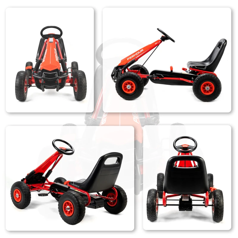 AIYAPLAY | Go Kart, Trap Skelter, in hoogte verstelbare zitting, EVA-wielen, rem, koppeling, 3-8 jaar, Rood - Afbeelding 10
